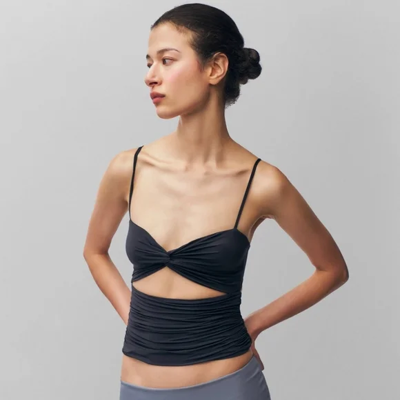 NWT Danielle Guizio Beia Twist Top Black Size Large - Picture 6 of 16